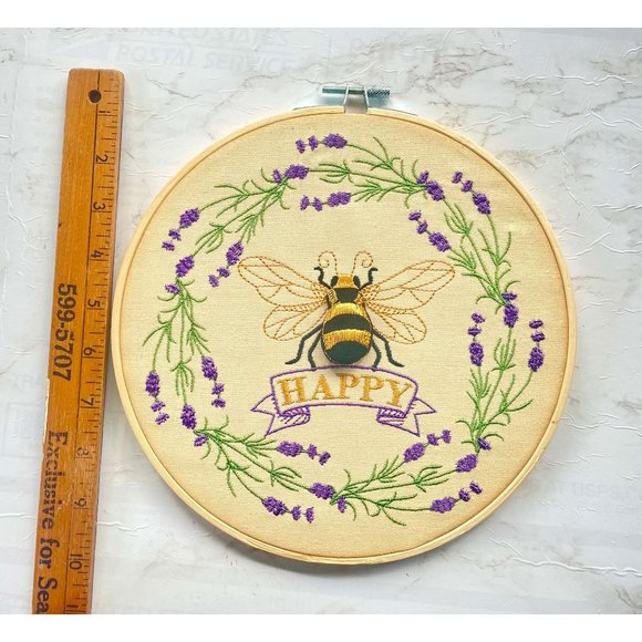 Bee Happy Embpridery Hoop Wall decor Shelf decor floral with Raised Bee inspirat - Picture 6 of 6